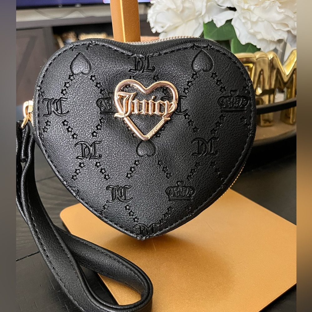 Juicy Couture Black Heart coin pouch with wristlet strap